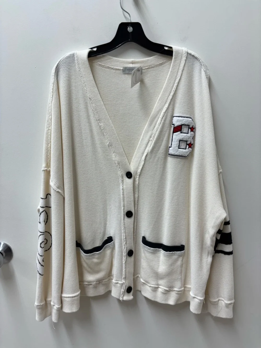 Free People Ragabond Studio Rima Cream Knit Varsity Sweater
